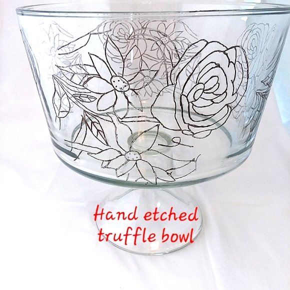 Hand Crafted Other - Hand crafted etched Triffle bowl great for fruit display. Roses